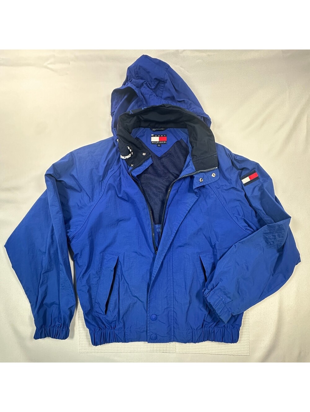 Vintage Tommy Hilfiger Hooded Sailing Jacket Mens Sm Blue Windbreaker (209)
